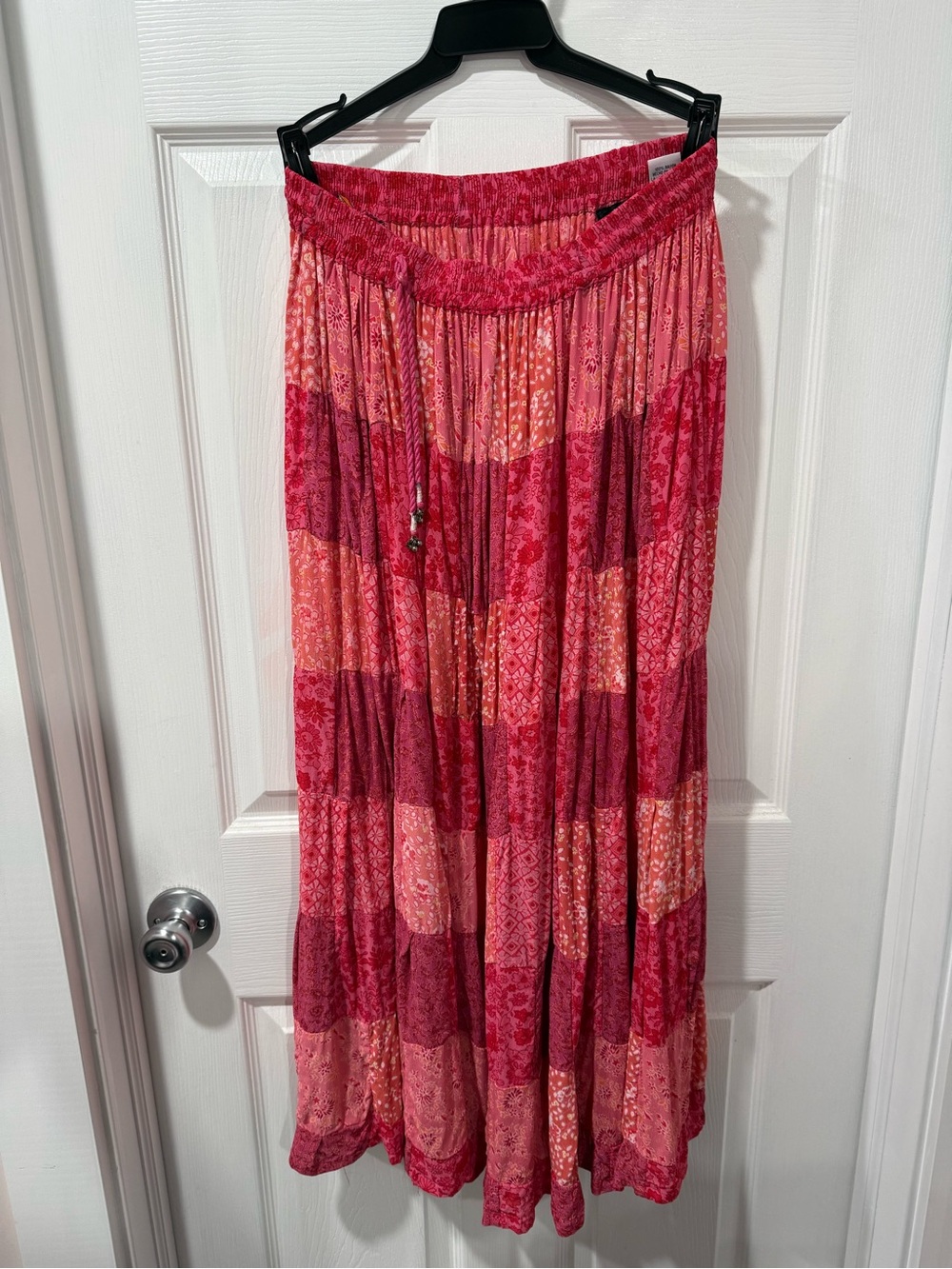 Vintage Rayon Women's Pink Patchwork, Gypsy, Boho, Maxi Skirt